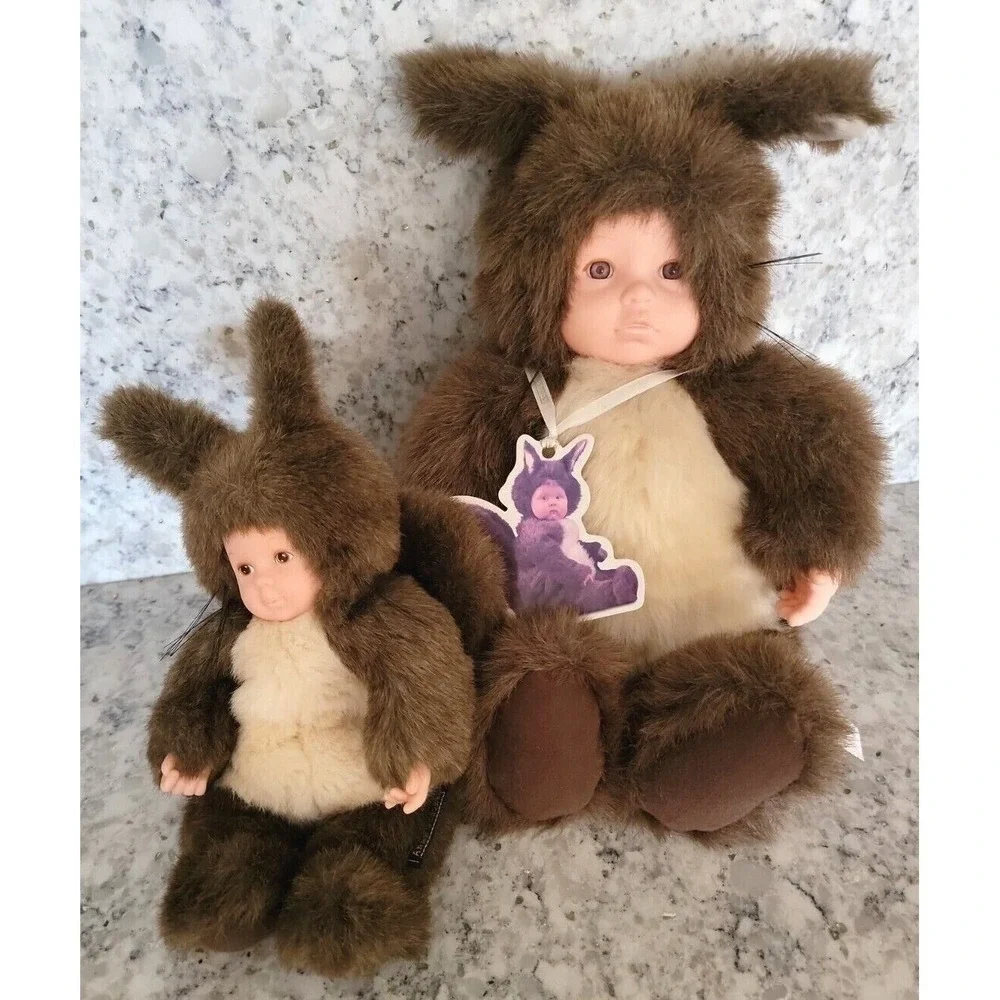 Anne Geddes 1997 Squirrel Baby Plush Doll Set Brown‎ Faux Fur Vintage 9in 12in